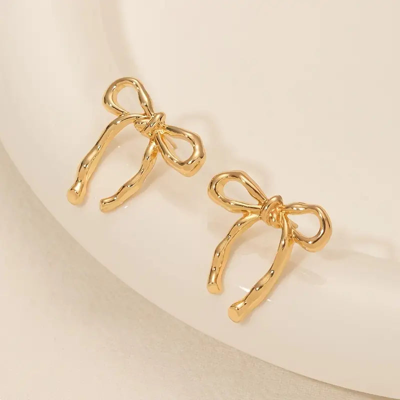18K Gold Bowknot Stud Earrings