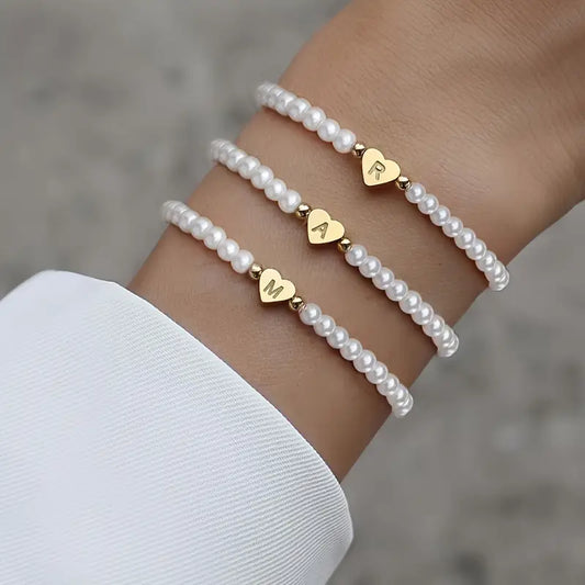 14K Gold Initial Pearl Bracelet