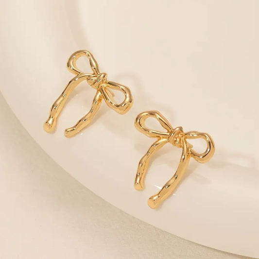18K Gold Bowknot Stud Earrings