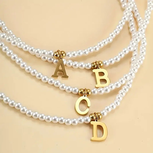 18K Gold-Plated Beaded Initial Necklace