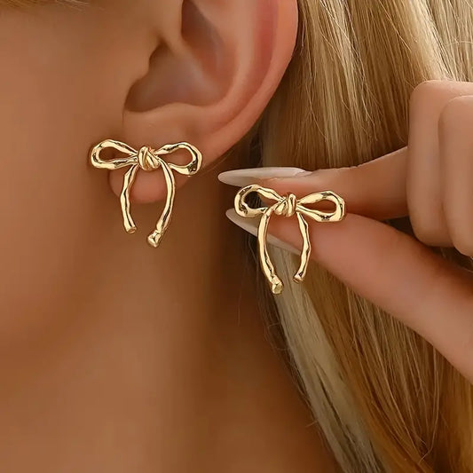 18K Gold Bowknot Stud Earrings