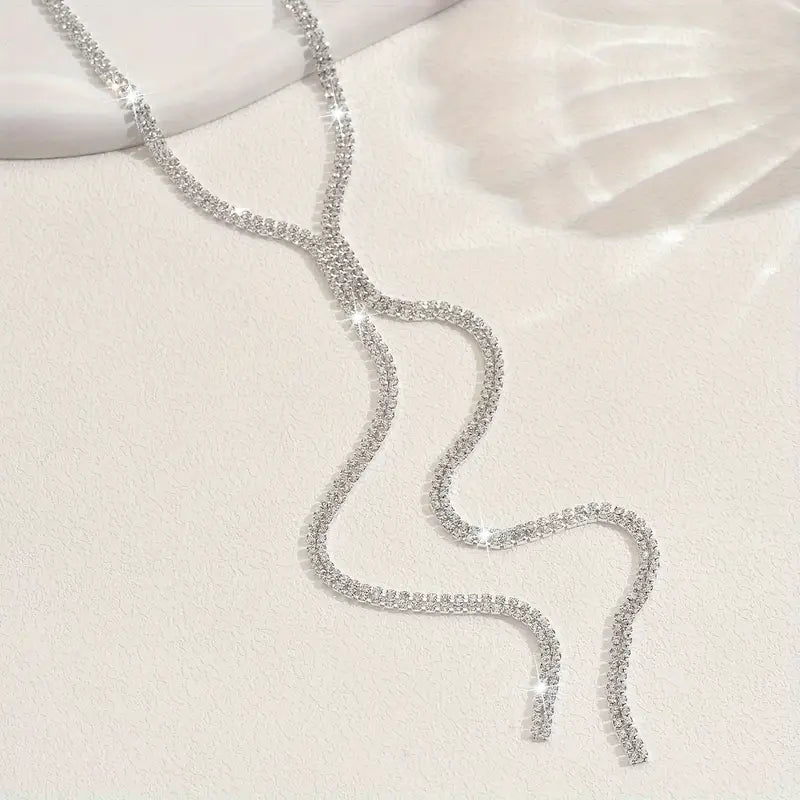 Silver V-Shape Rhinestone Necklace