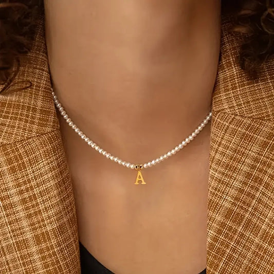 18K Gold-Plated Beaded Initial Necklace
